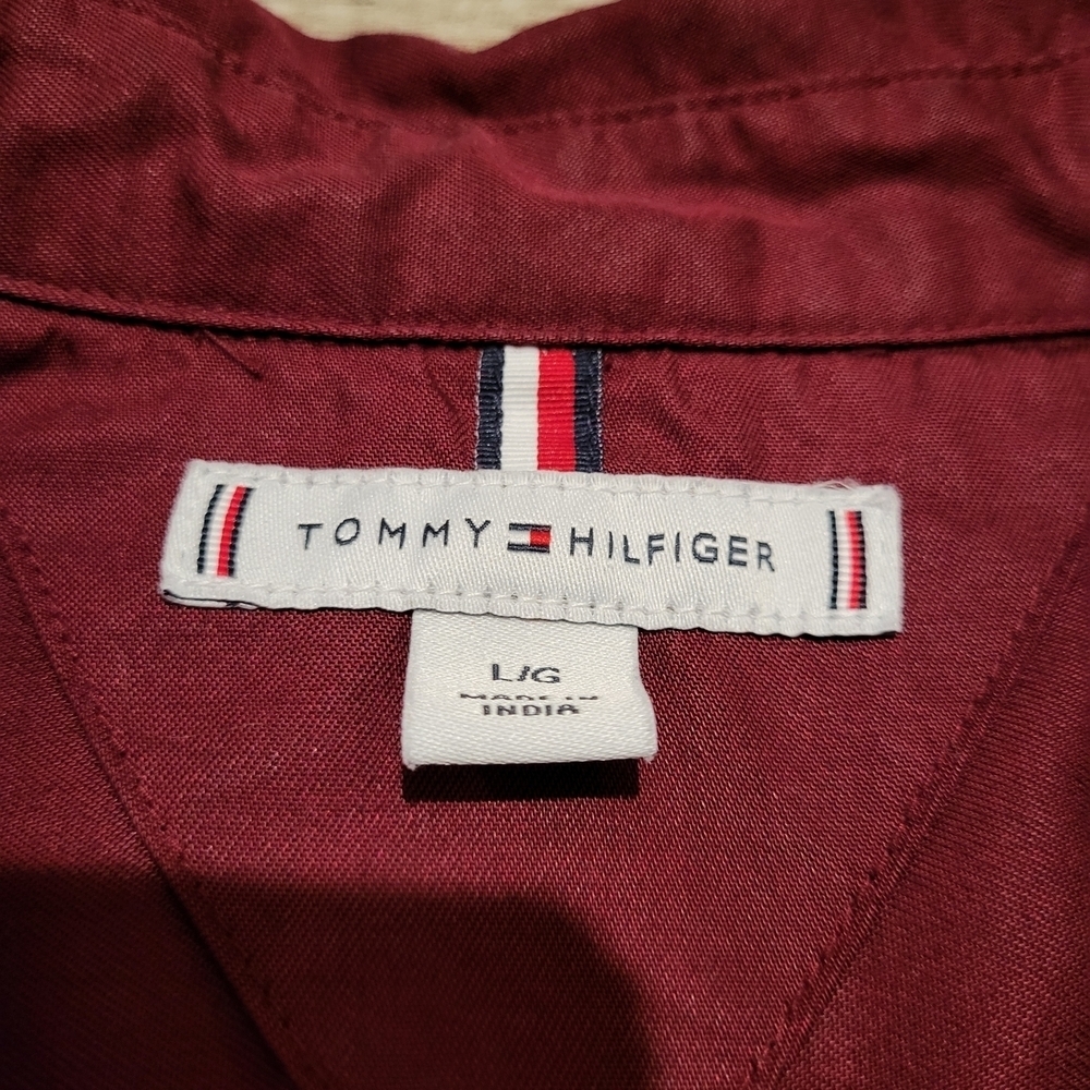 Tommy Hilfiger Button Up Shirt Roll Tab Utility Crimson Red Relaxed Womens Large - Picture 6 of 9